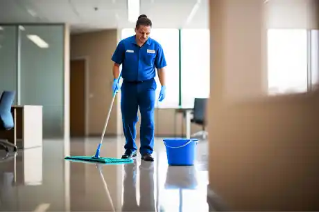 Our expert cleaner performing detailed floor cleaning as part of our building cleaning services in Miami.